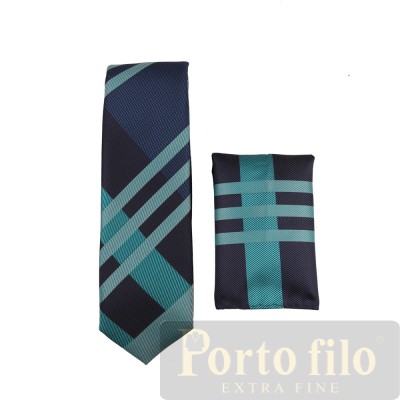 Navy/Aqua Skinny Tie