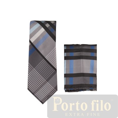 DK Grey/Blue Skinny Tie