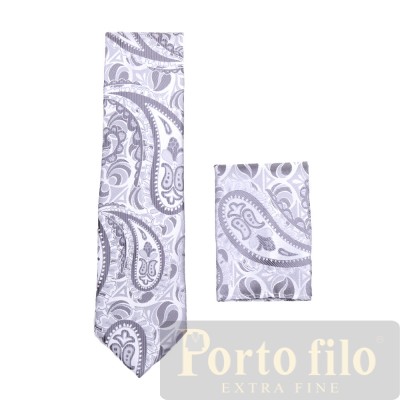 Silver  Paisley Design Skinny Tie