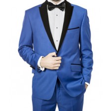 Blue Slim Fit Tuxedo(with black velvet lapel)