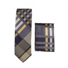 DK Grey/Yellow Skinny Tie